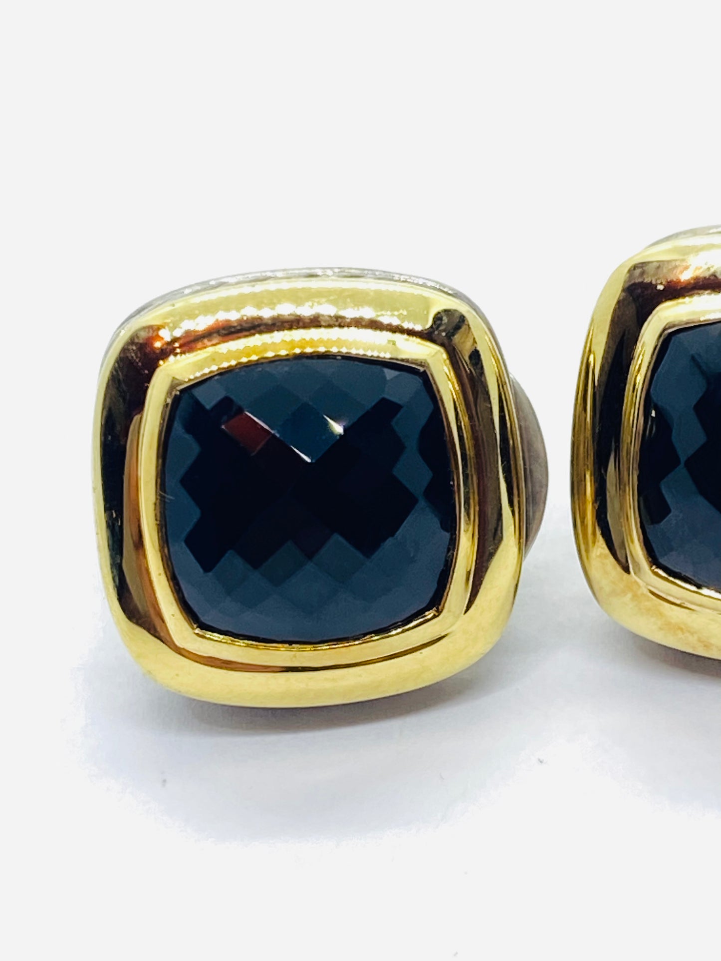David Yurman Sterling 18K Gold Black Onyx Albion Omega Back Earrings 11MM ONYX