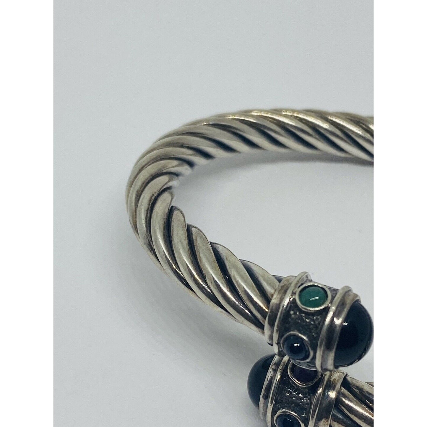 GSJ BLACK ONYX Color Stones Sterling Silver 925 Renaissance STYLE 28.9 Grams 7MM Bracelet