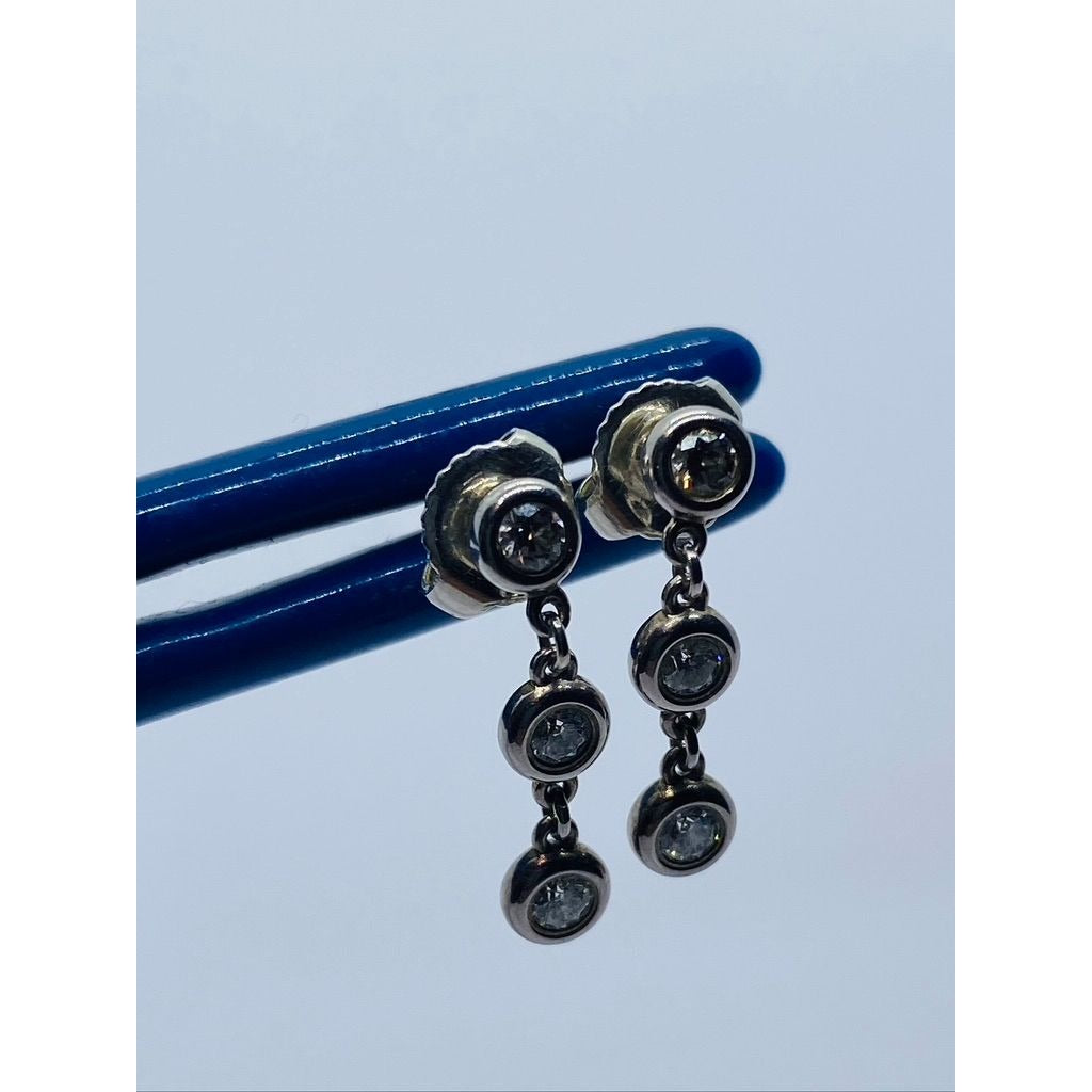 Authentic Diamonds by the Yard Drop Earrings Sterling Silver 925  .30