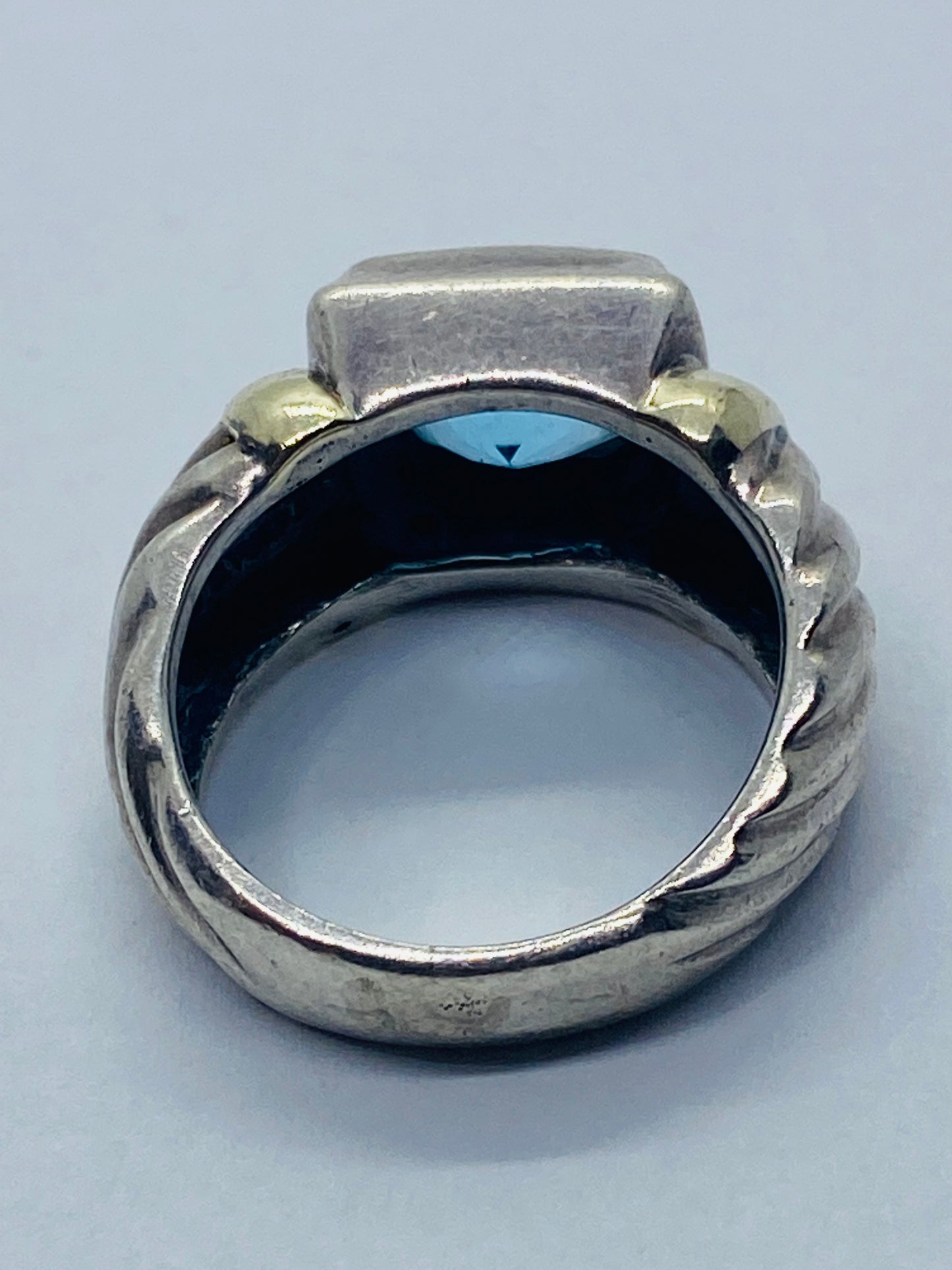 David Yurman Albion Sterling Silver & 14K Yellow Gold Blue Topaz Ring - Size 5