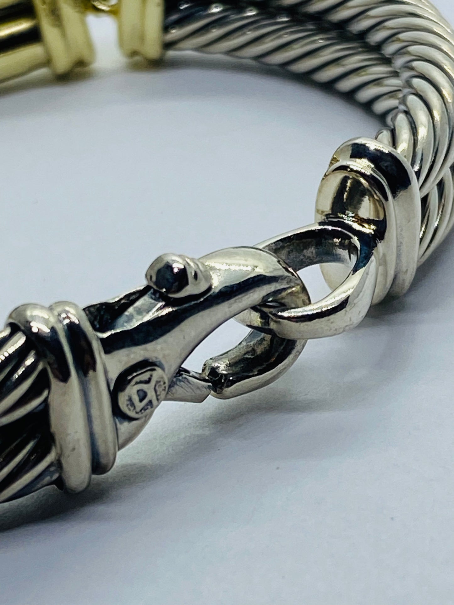 $4,000 David Yurman 14K Yellow Gold Silver Diamond Metro Double Cable Bracelet M