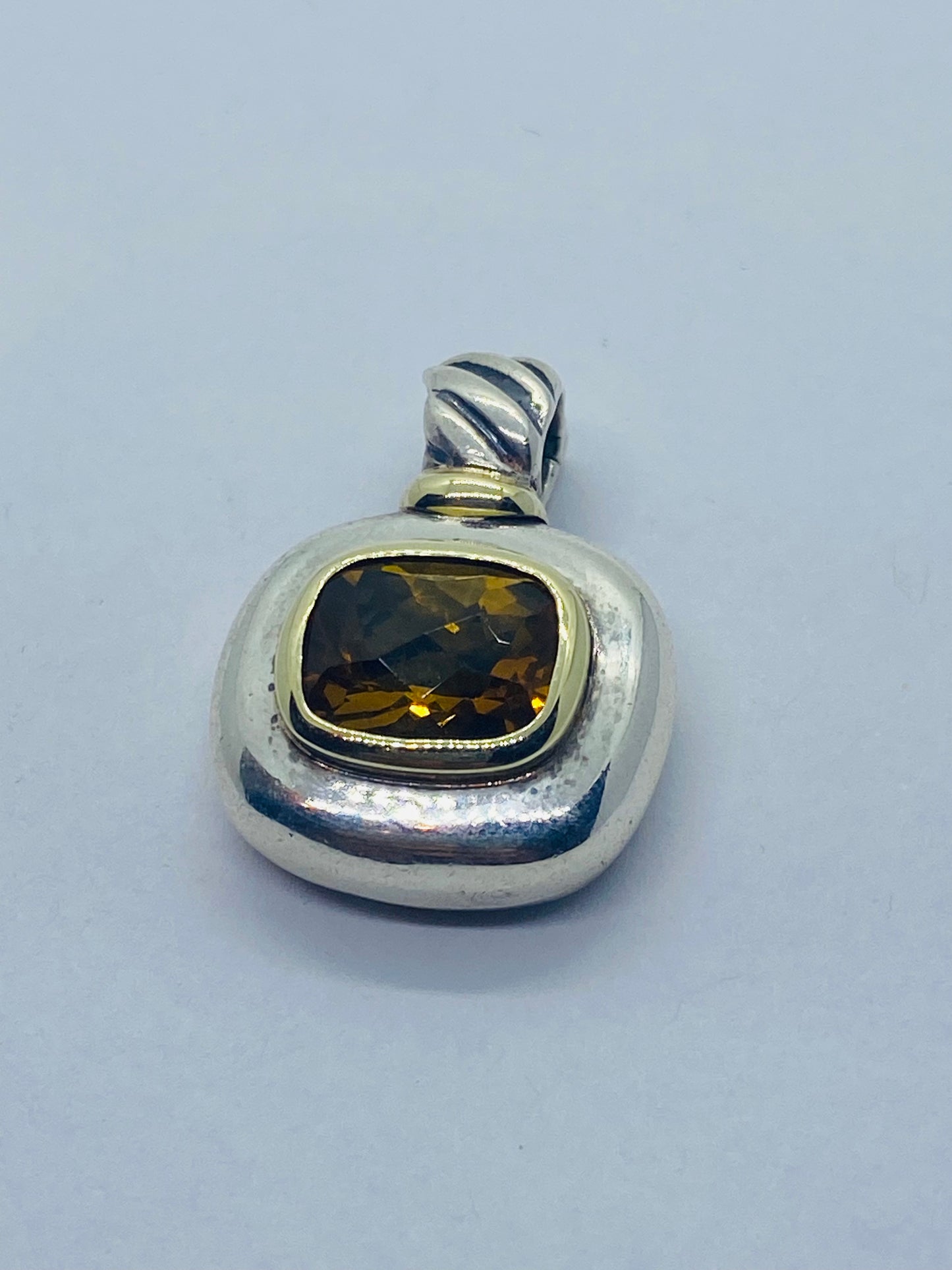 David Yurman Orange Citrine Sterling Silver 14K Gold  Cable Pendant Rare