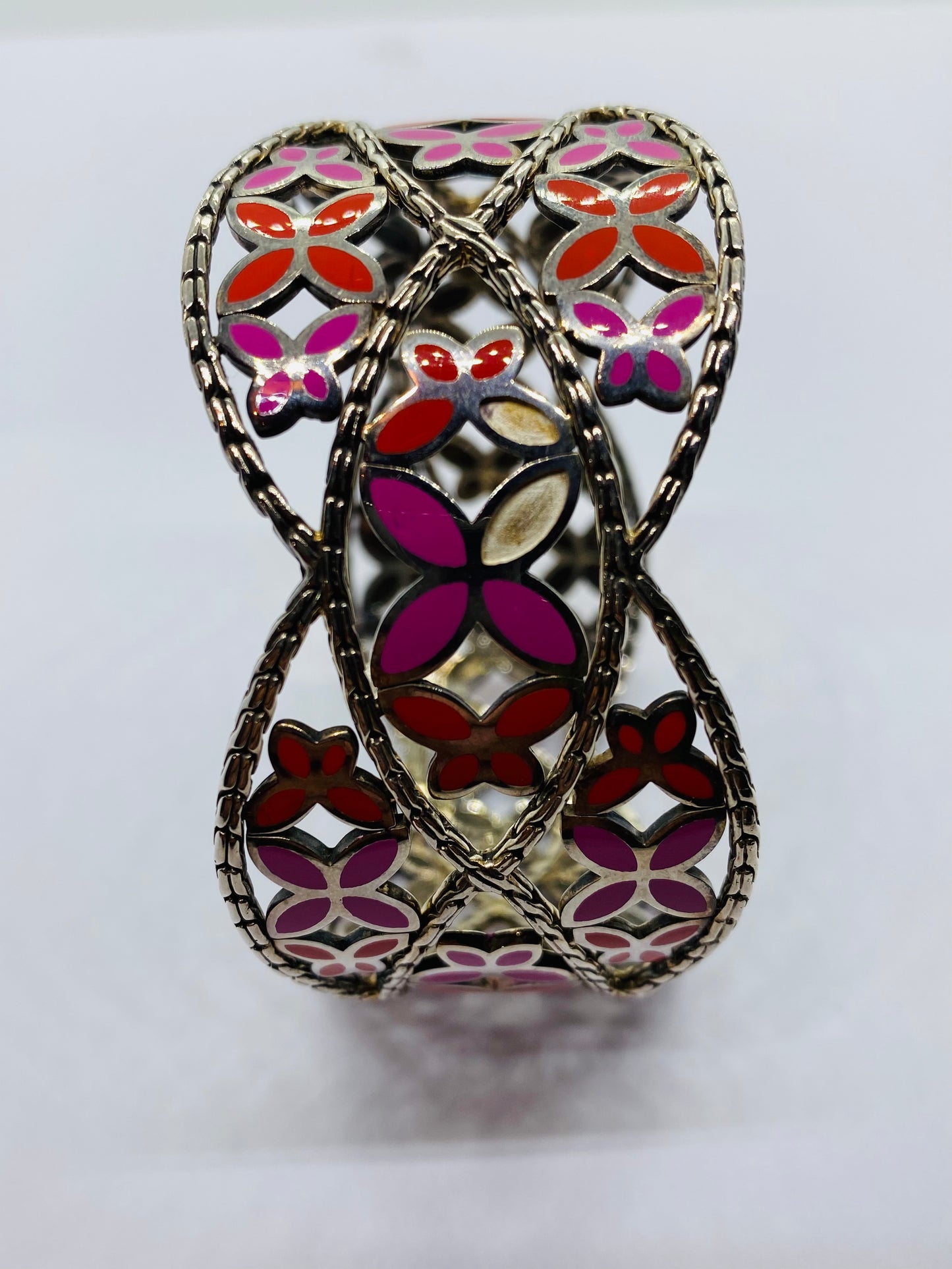 John Hardy 925 Sterling Kawung Vintage Enamel Floral wide Bangle READ! Bracelet