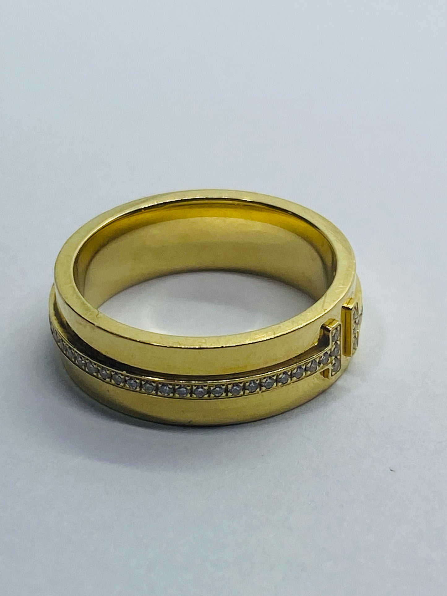 $3600 Tiffany & Co. T Wide Diamond Band Ring, 18K Yellow Gold 5.50 mm Size 4.25