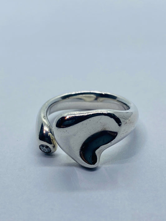 Tiffany & Co. Elsa Peretti Sterling Silver Full Heart Diamond Ring, Size 6.0