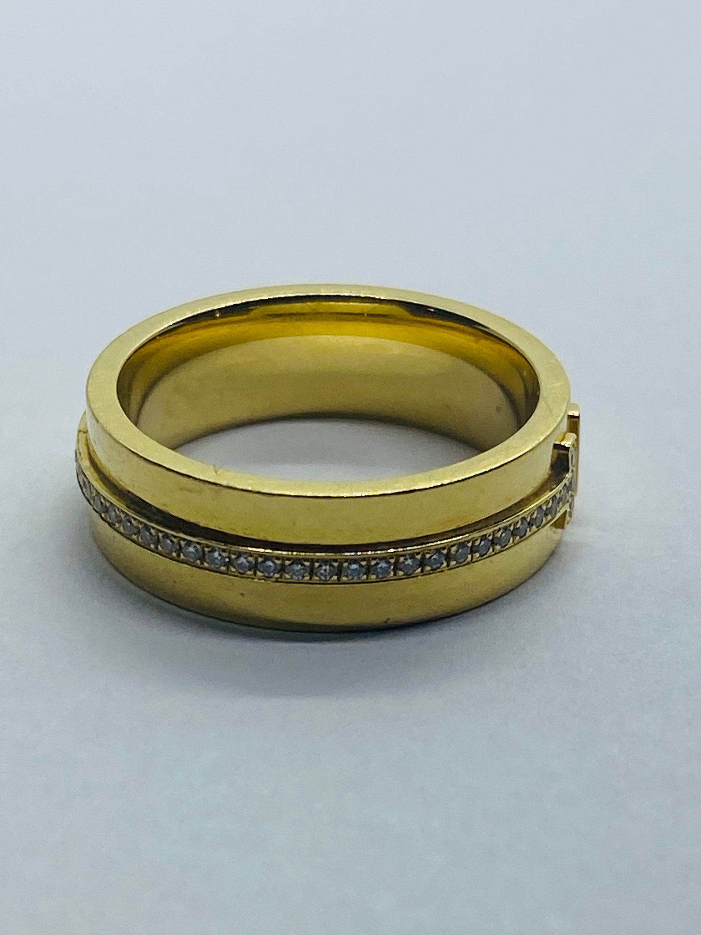 $3600 Tiffany & Co. T Wide Diamond Band Ring, 18K Yellow Gold 5.50 mm Size 4.25