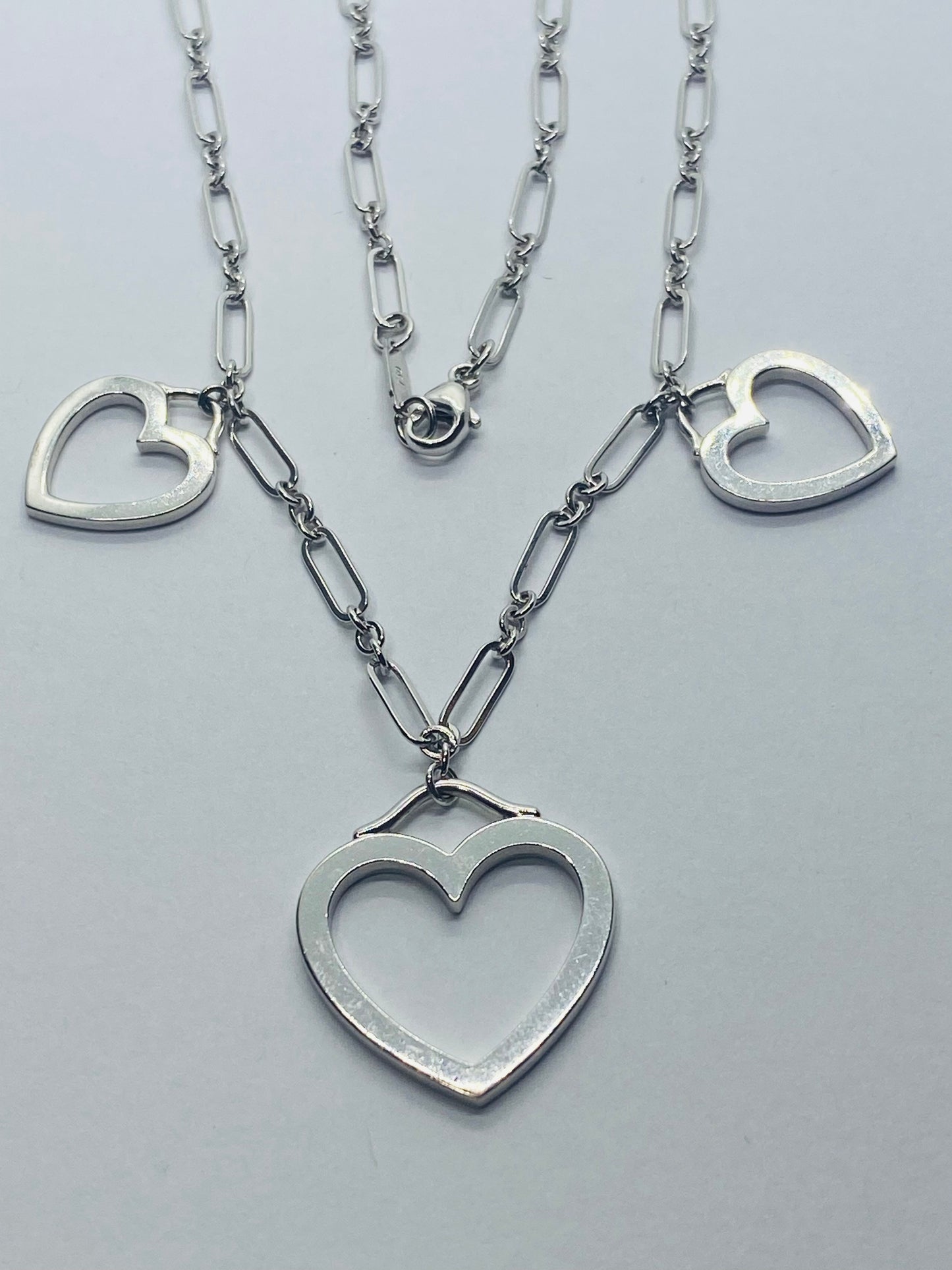 Tiffany & Co. 18K 750 White Gold Triple Sentimental Heart Pendant Necklace