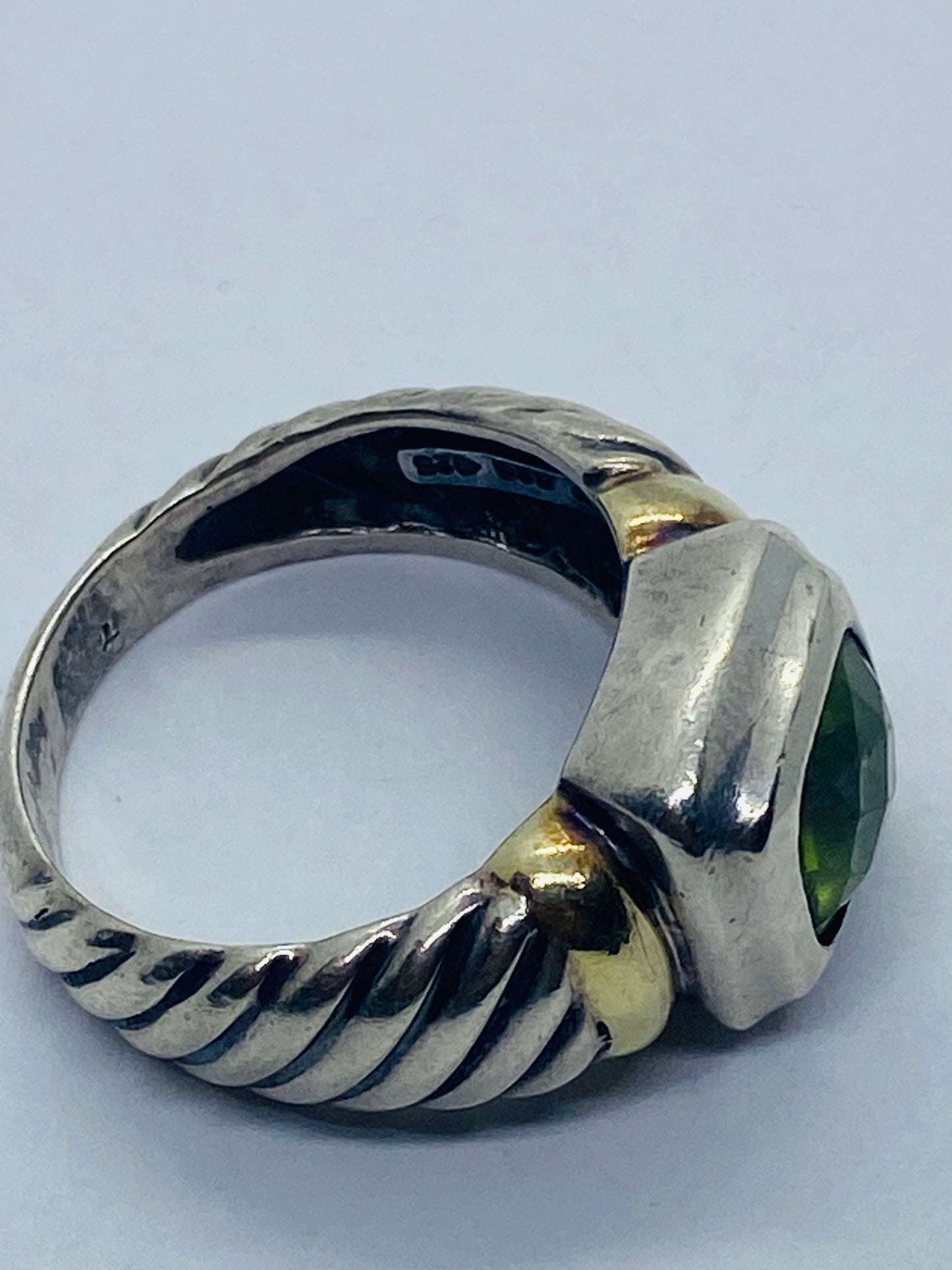 David Yurman 925 Sterling Silver 14K Yellow Gold Peridot  Cable Dome Ring 6.5