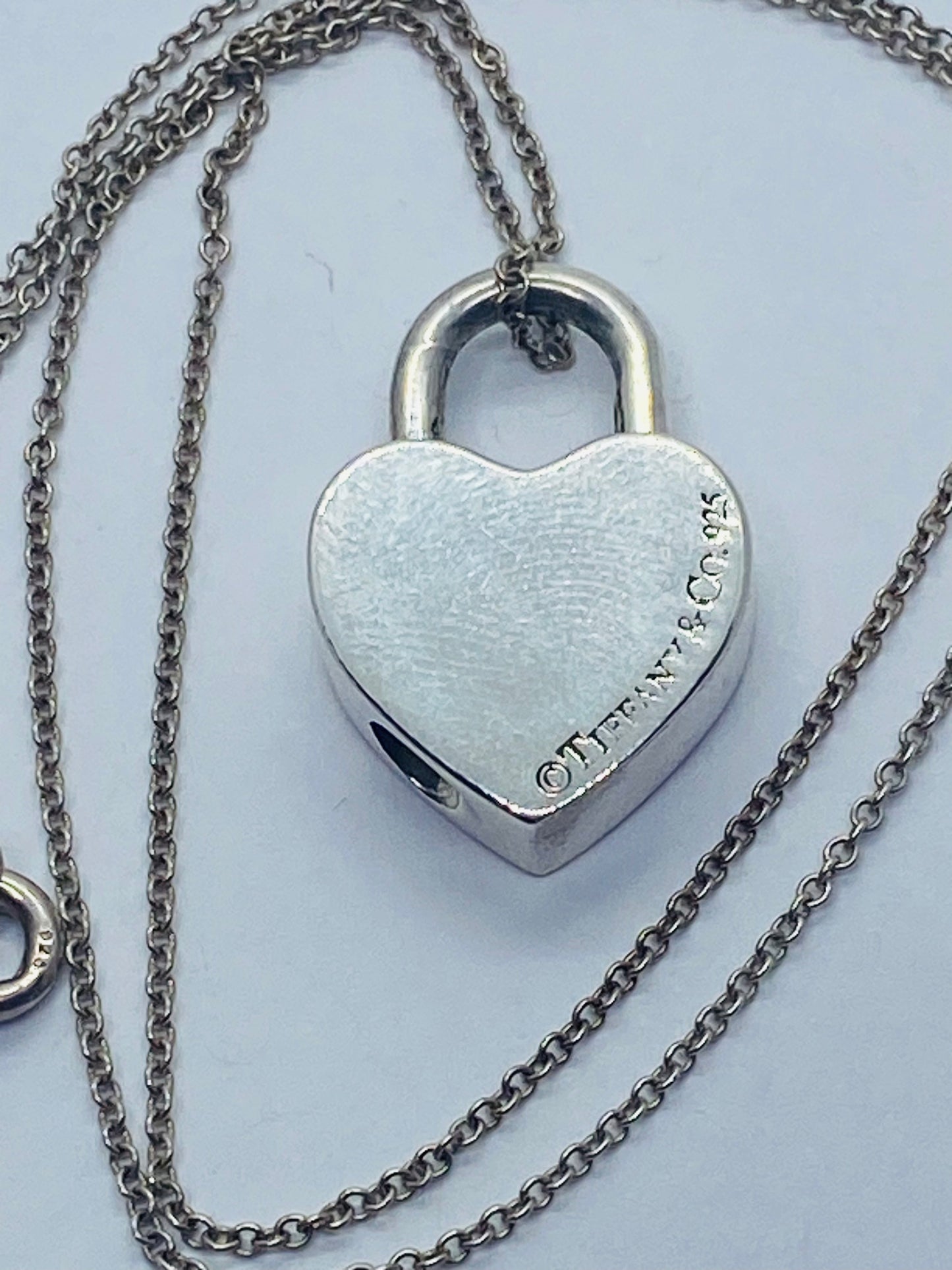Tiffany & Co. Sterling Silver Blank Heart Padlock Pendant Necklace 16.5”
