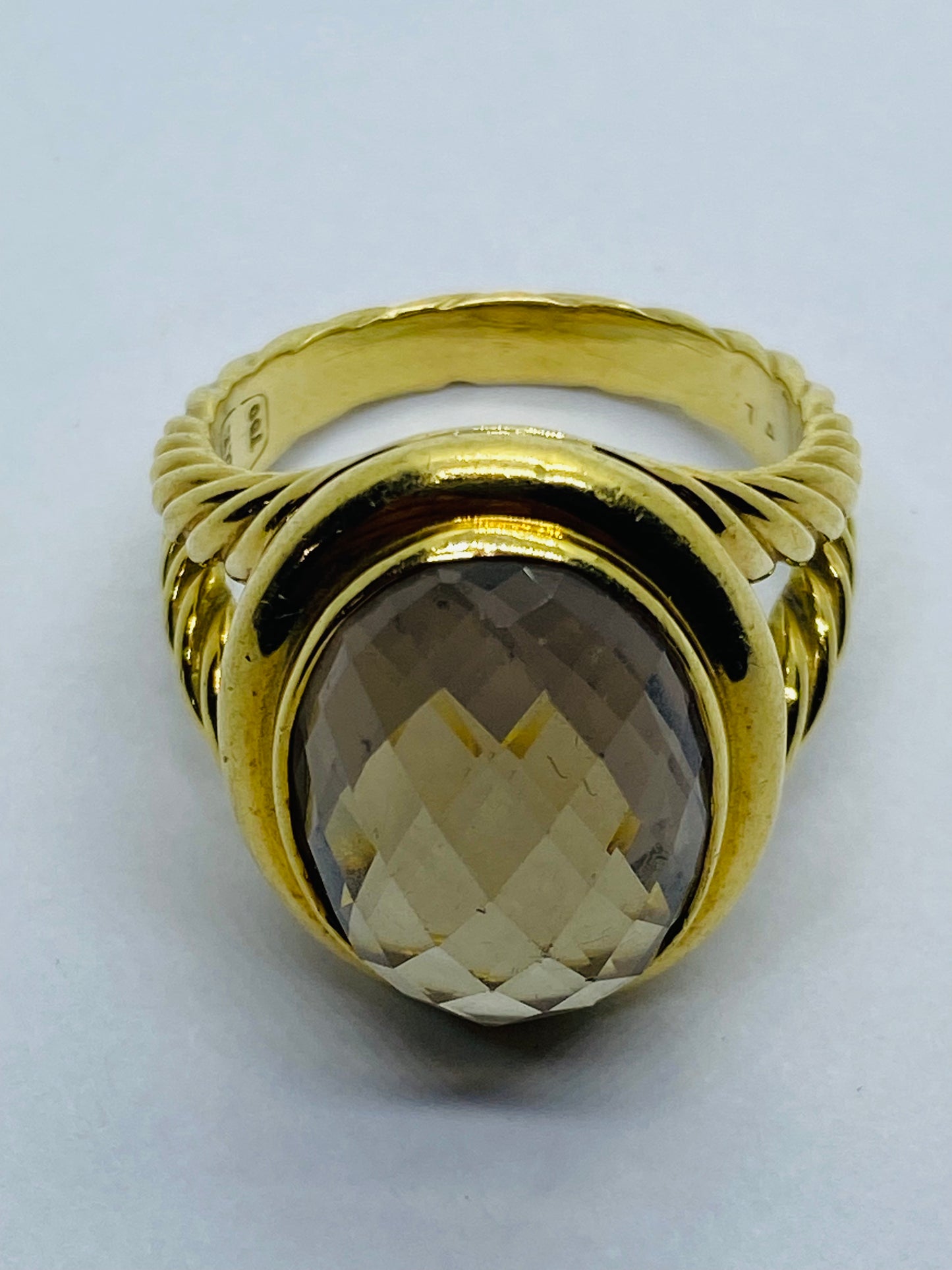 David Yurman  Albion  Oval Smoky Quartz Ring Solid 750 18k Gold Size 10 18.6G