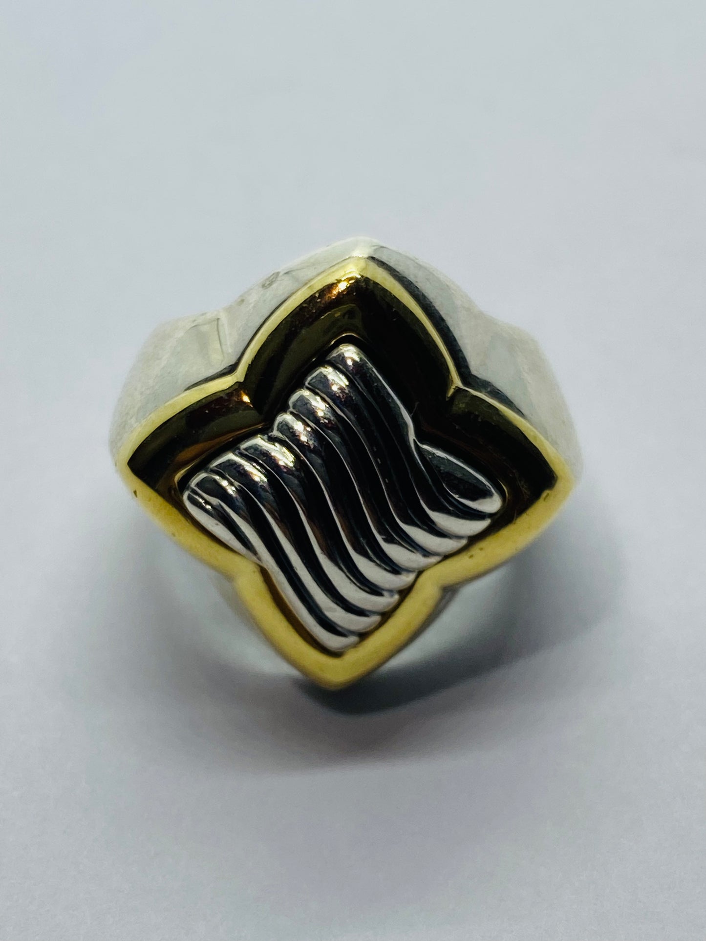 David Yurman Quatrefoil Cable Sterling Silver 925 & 18K 750 Gold Ring Size 5