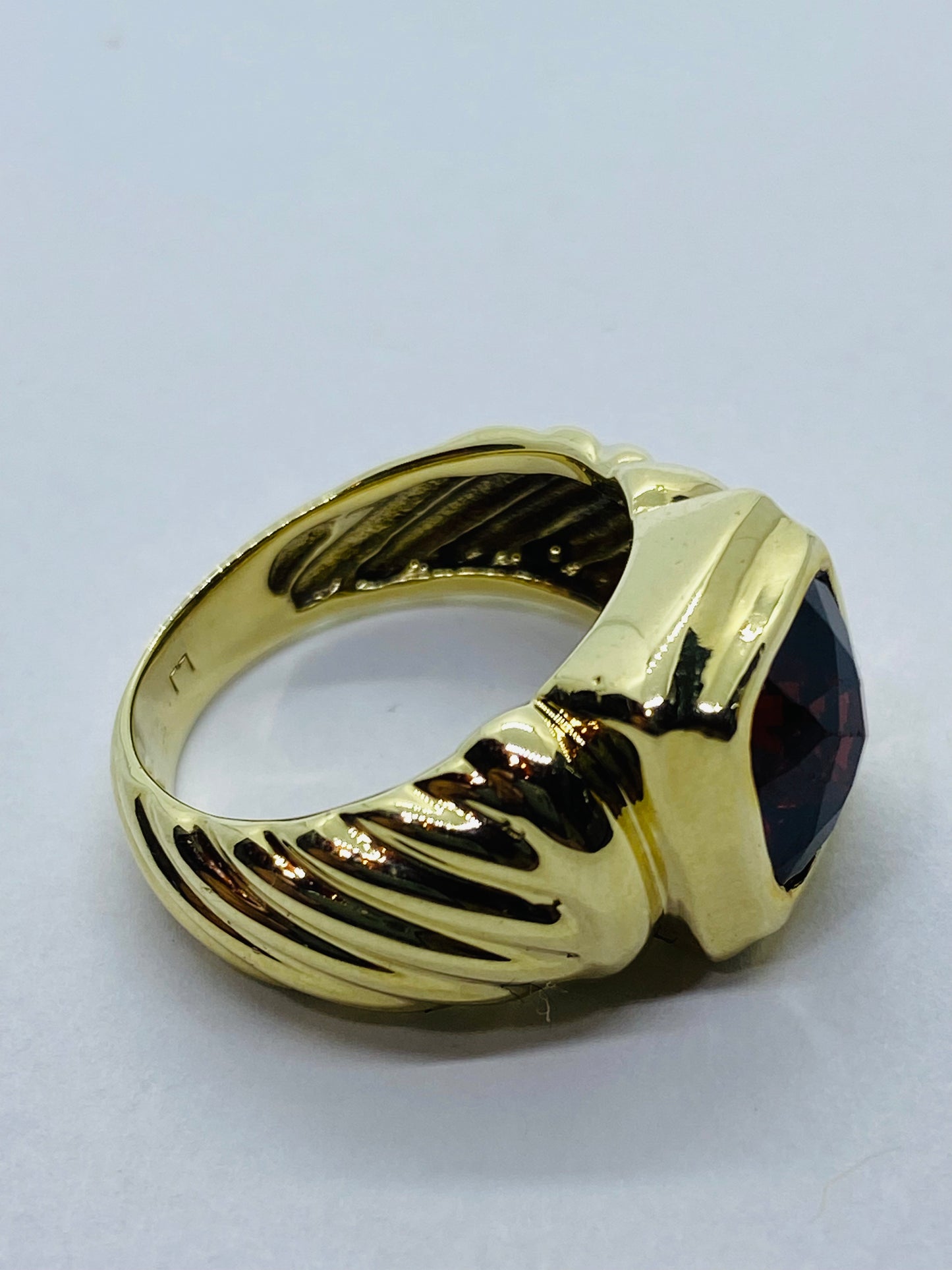 DAVID YURMAN Solid 14K Yellow Gold CABLE Cushion Cut Garnet Ring 5.5