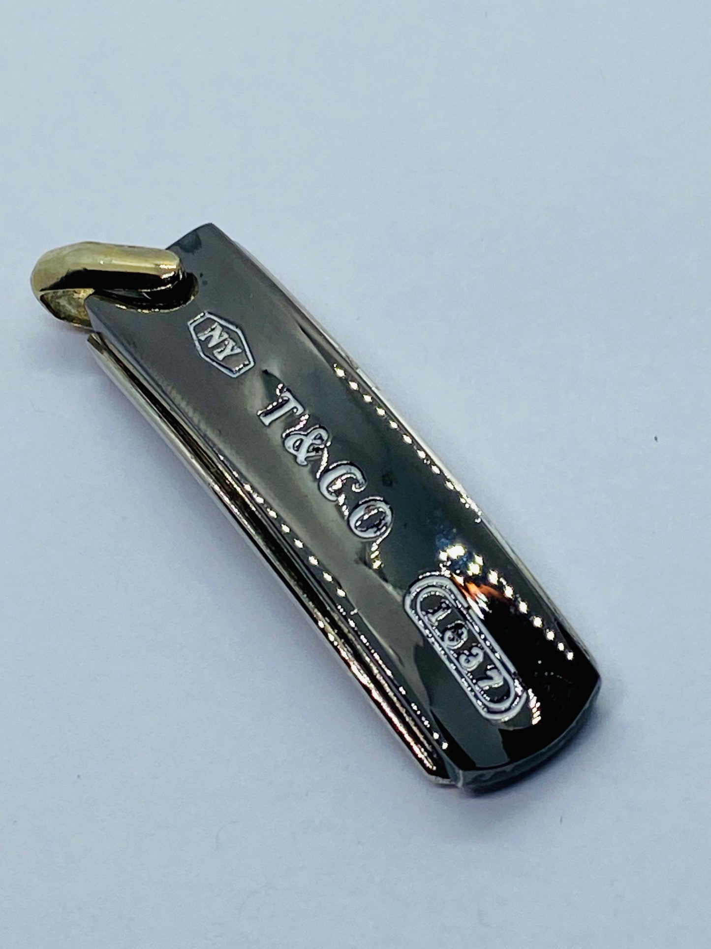 Tiffany 1837 Black Titanium Galaxy Dog Tag Pendant Surfer Mint Condition