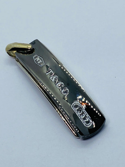 Tiffany 1837 Black Titanium Galaxy Dog Tag Pendant Surfer Mint Condition