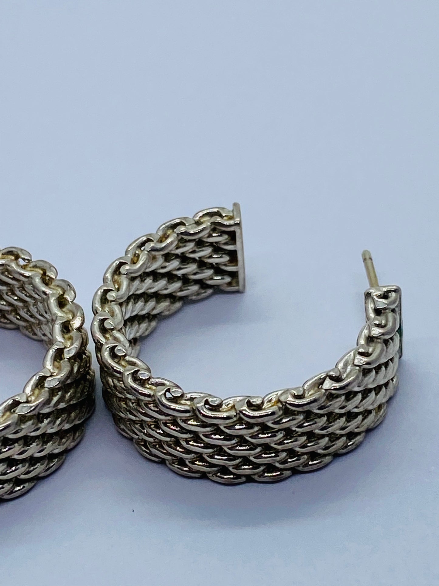Tiffany & Co Sterling Silver Somerset Wide Hoop Earrings 7/8”  Pouch Box