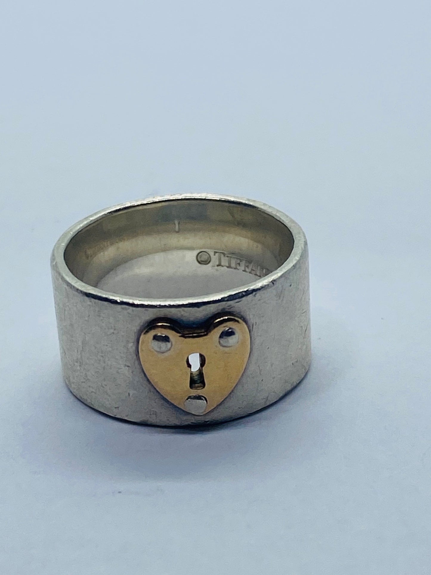 Tiffany & Co. Keyhole Heart Lock Rose Gold Sterling Silver Ring Band Size 4