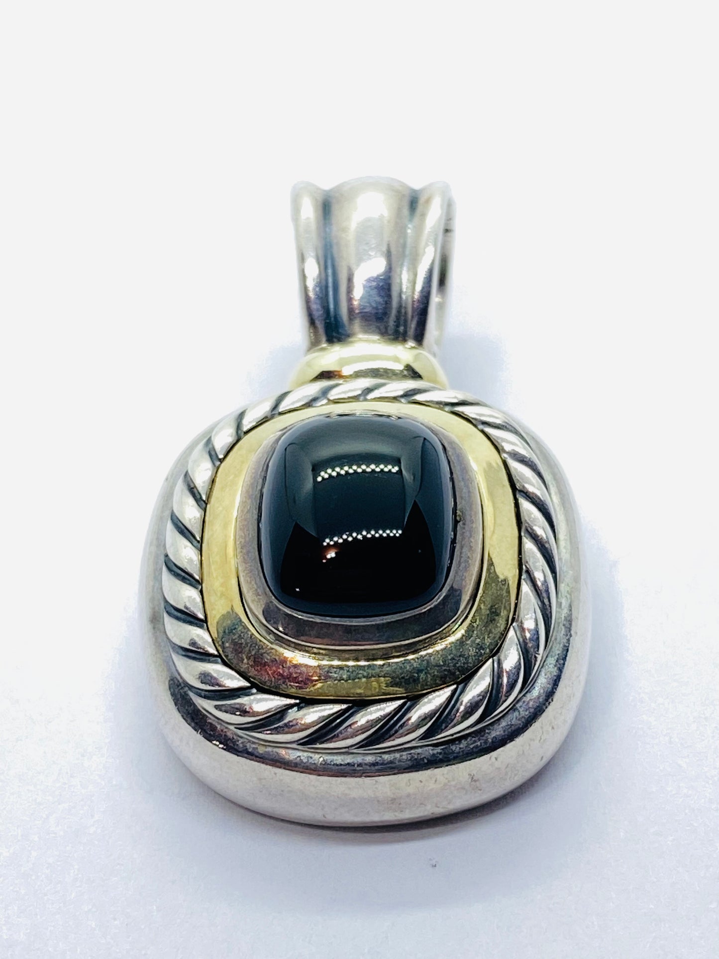 David Yurman 925 Silver 585 Gold Black Onyx Iconic Albion Enhancer Pendant 18.9G