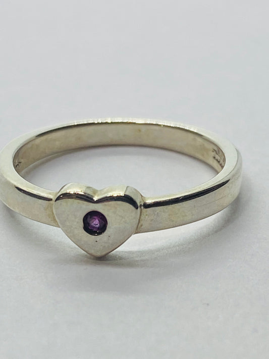 Tiffany & Co Silver Picasso Pink Sapphire Heart Ring Size 4.5 With Box