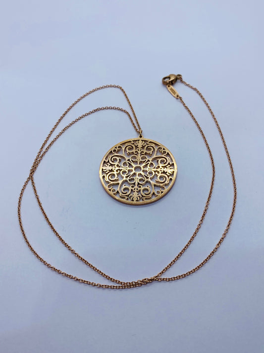 Tiffany & Co. Pink Rubedo Metal Enchant Circle Pendant Necklace 20"