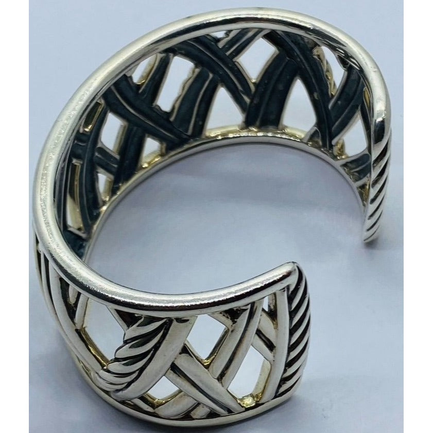 David Yurman Sterling Silver 18k Gold Papyrus Two Tone Wide Cuff Bangle Bracelet