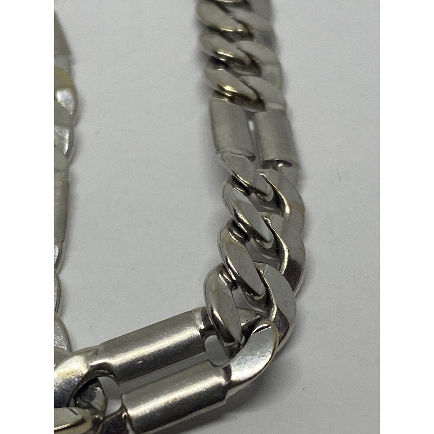 14k Men White Gold Brushed Link 7 3/4 Inch Bracelet  Dad Mens, Solid Links Italy