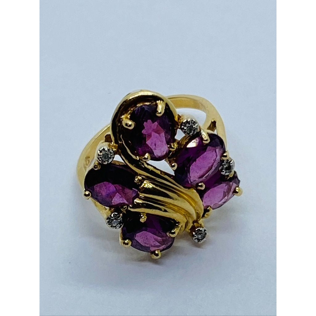 14K Yellow Gold Amethyst and Diamond Ring Size 6