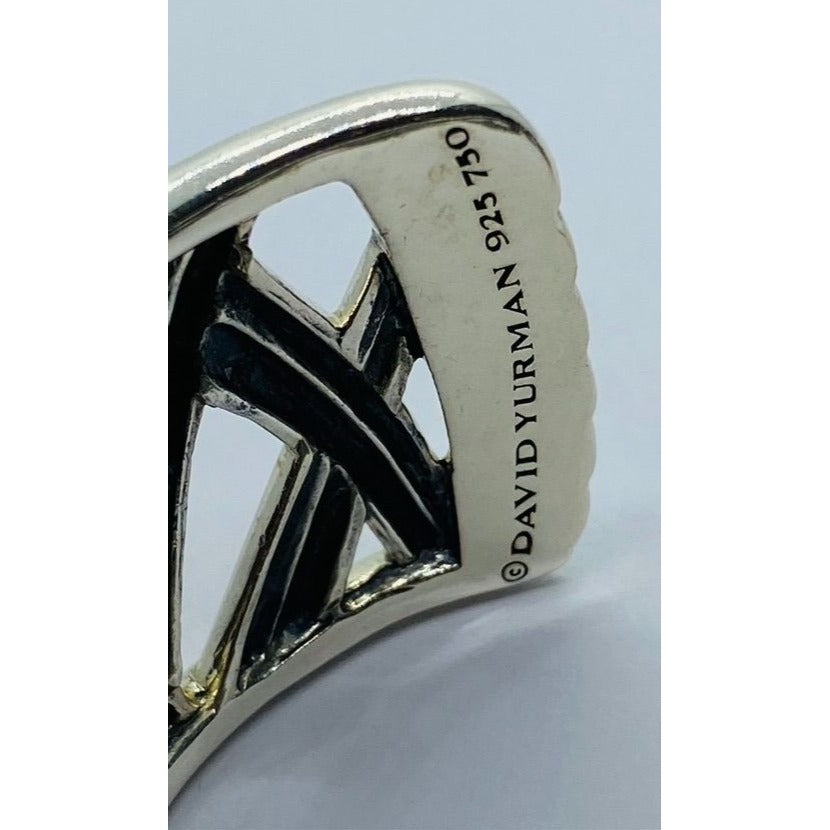 David Yurman Sterling Silver 18k Gold Papyrus Two Tone Wide Cuff Bangle Bracelet