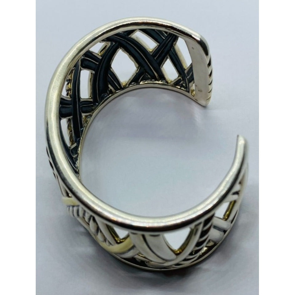 David Yurman Sterling Silver 18k Gold Papyrus Two Tone Wide Cuff Bangle Bracelet