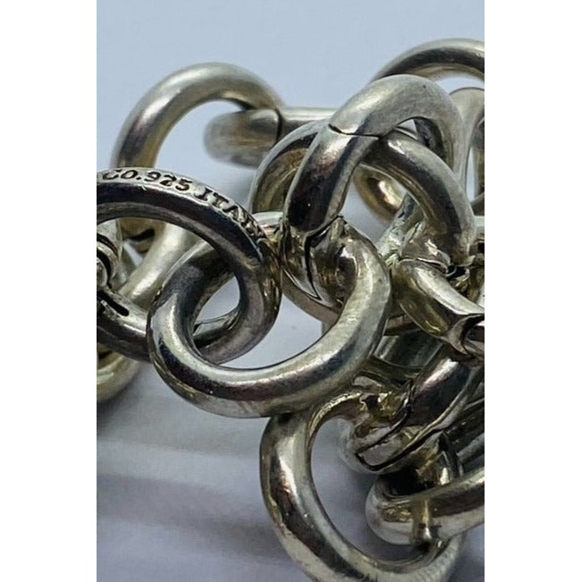 Tiffany Co Italy Sterling Silver Round Circle Clasping Link 8" Bracelet