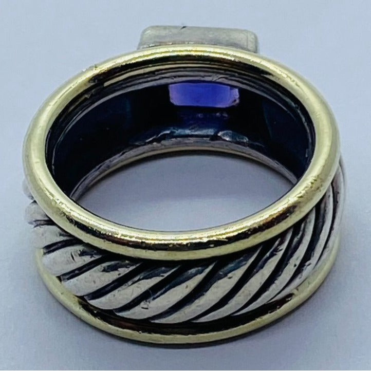 David Yurman Sterling 14K Yellow Gold Cigar Cable Ring Amethyst Band 5.75