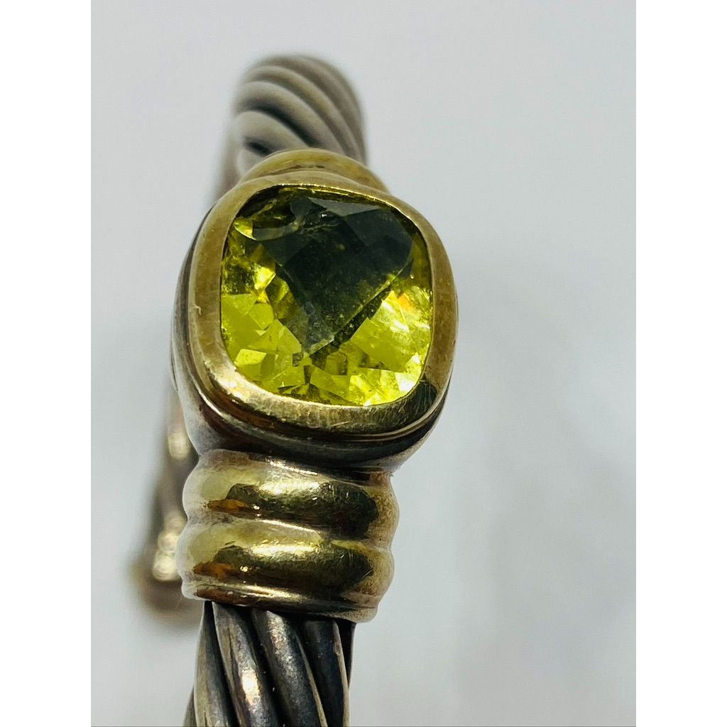 David Yurman Twisted Cable Cuff Bracelet 925 Silver & 14k Gold Peridot (chipped)