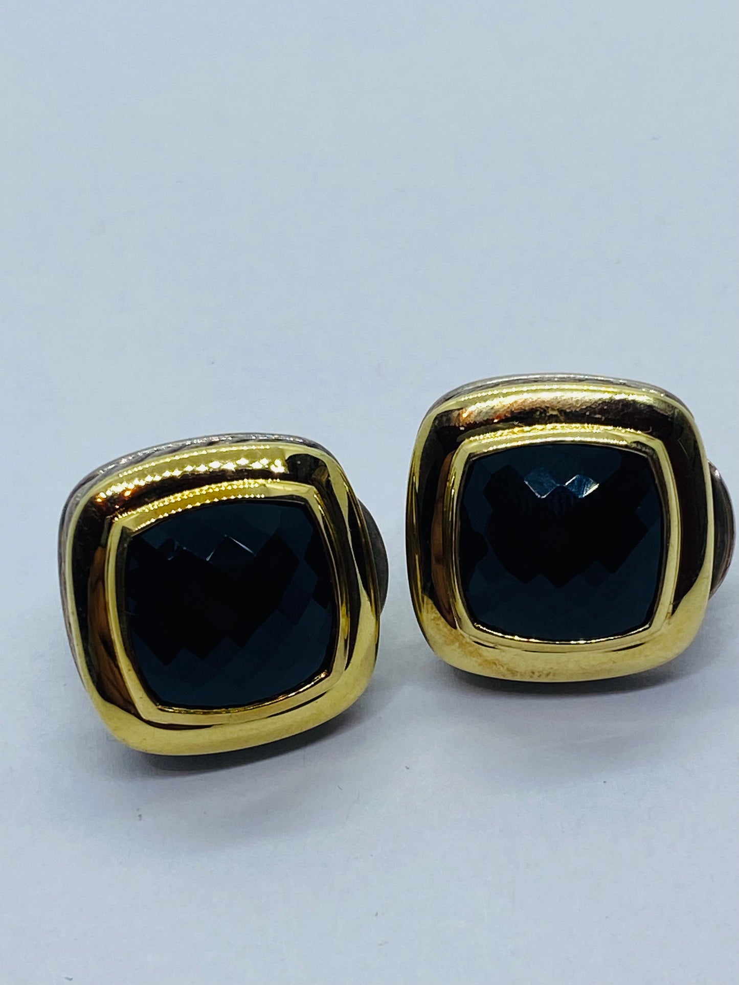 David Yurman Sterling 18K Gold Black Onyx Albion Omega Back Earrings 11MM ONYX