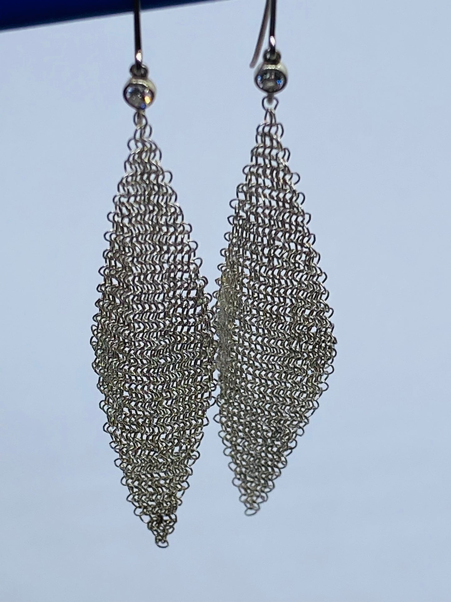 $1675 Authentic Tiffany & Co Mesh 3" .10 Diamond Drop Earrings