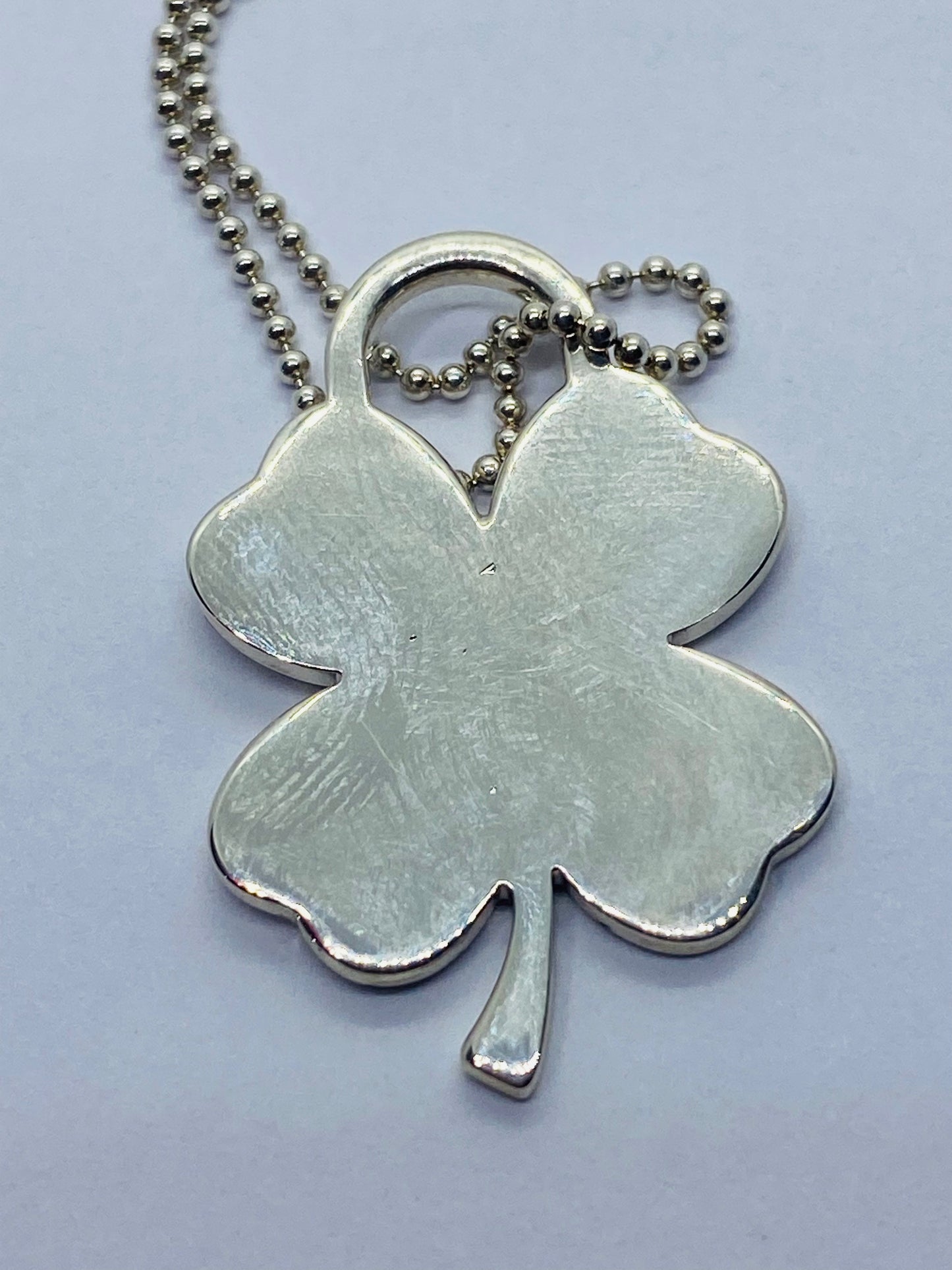 Tiffany & Co Silver Luck Shamrock Irish 4 Leaf Clover Charm Pendant Necklace 16”