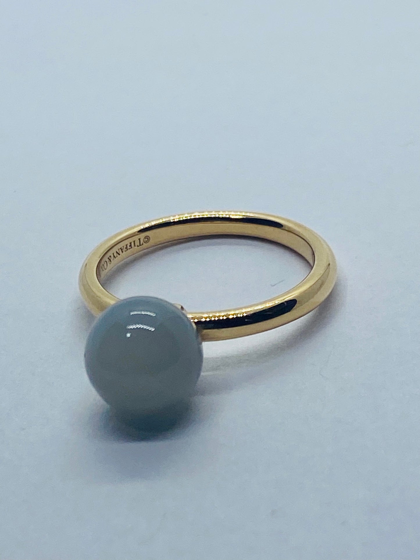 Authentic Tiffany & Co 18k Rose Gold Chalcedony Ball  Ring 4.5, Ball 7.5mm Pouch