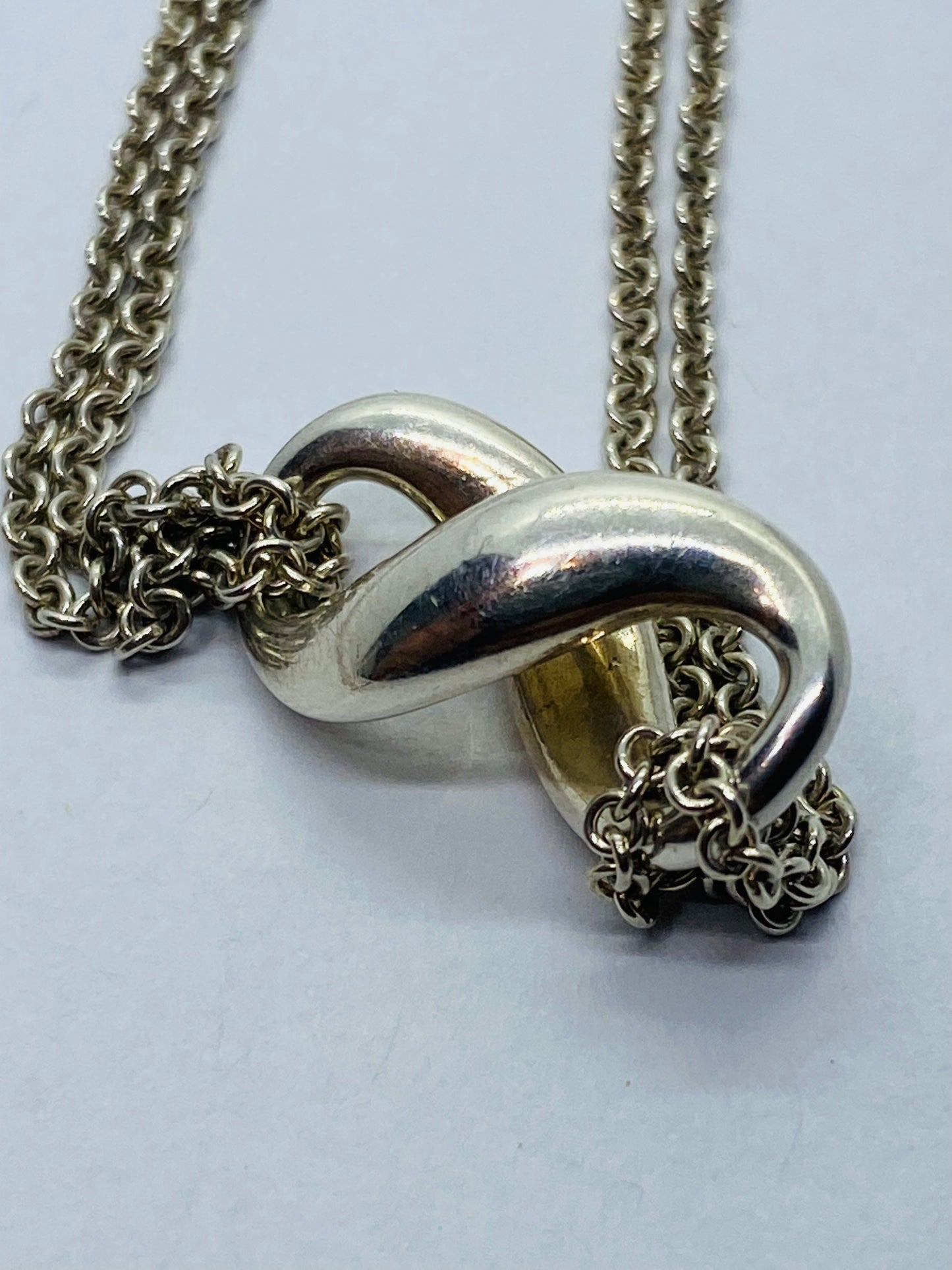 Tiffany & Co. Sterling Silver Double Chain Infinity Pendant Necklace 16”