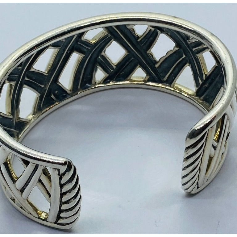 David Yurman Sterling Silver 18k Gold Papyrus Two Tone Wide Cuff Bangle Bracelet
