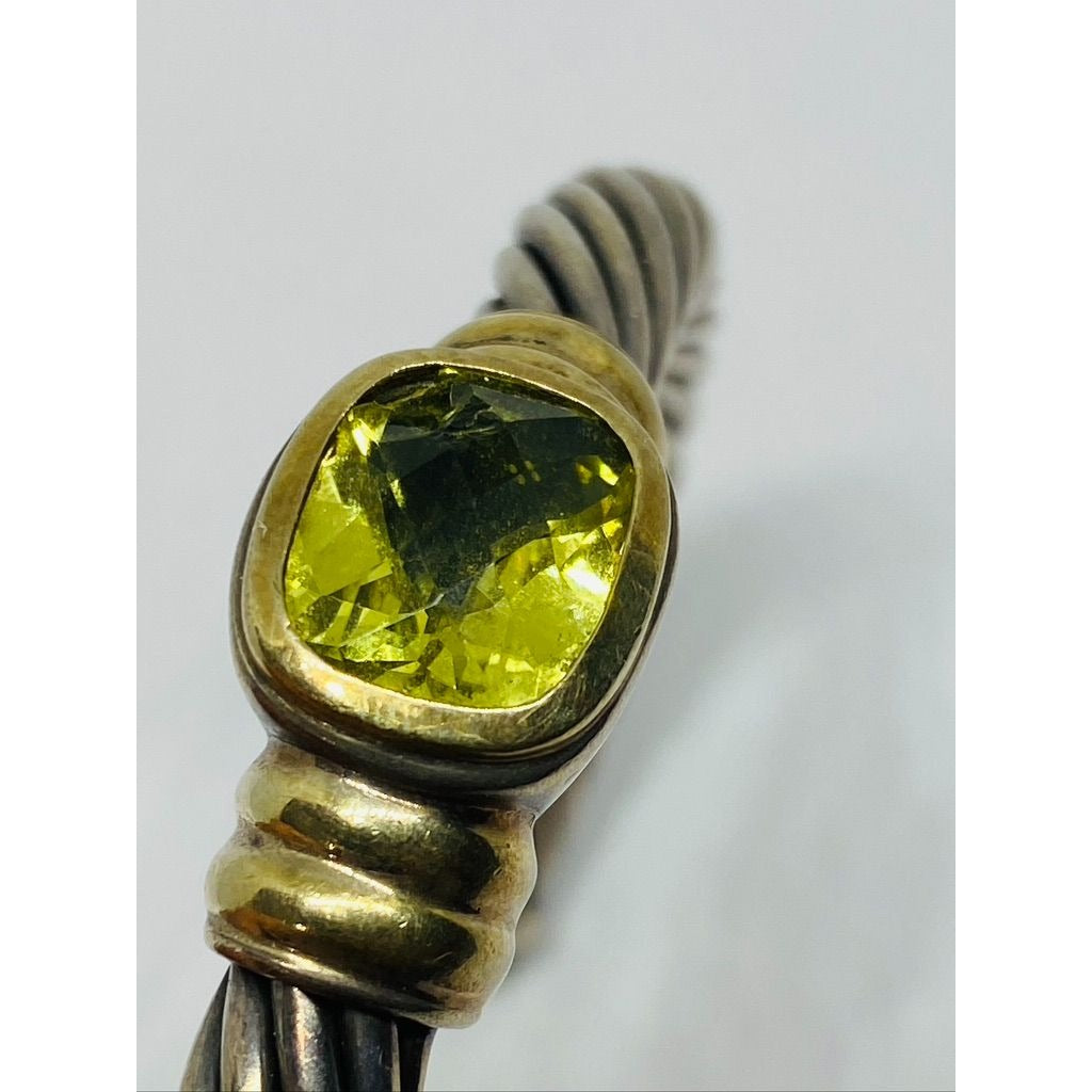 David Yurman Twisted Cable Cuff Bracelet 925 Silver & 14k Gold Peridot (chipped)