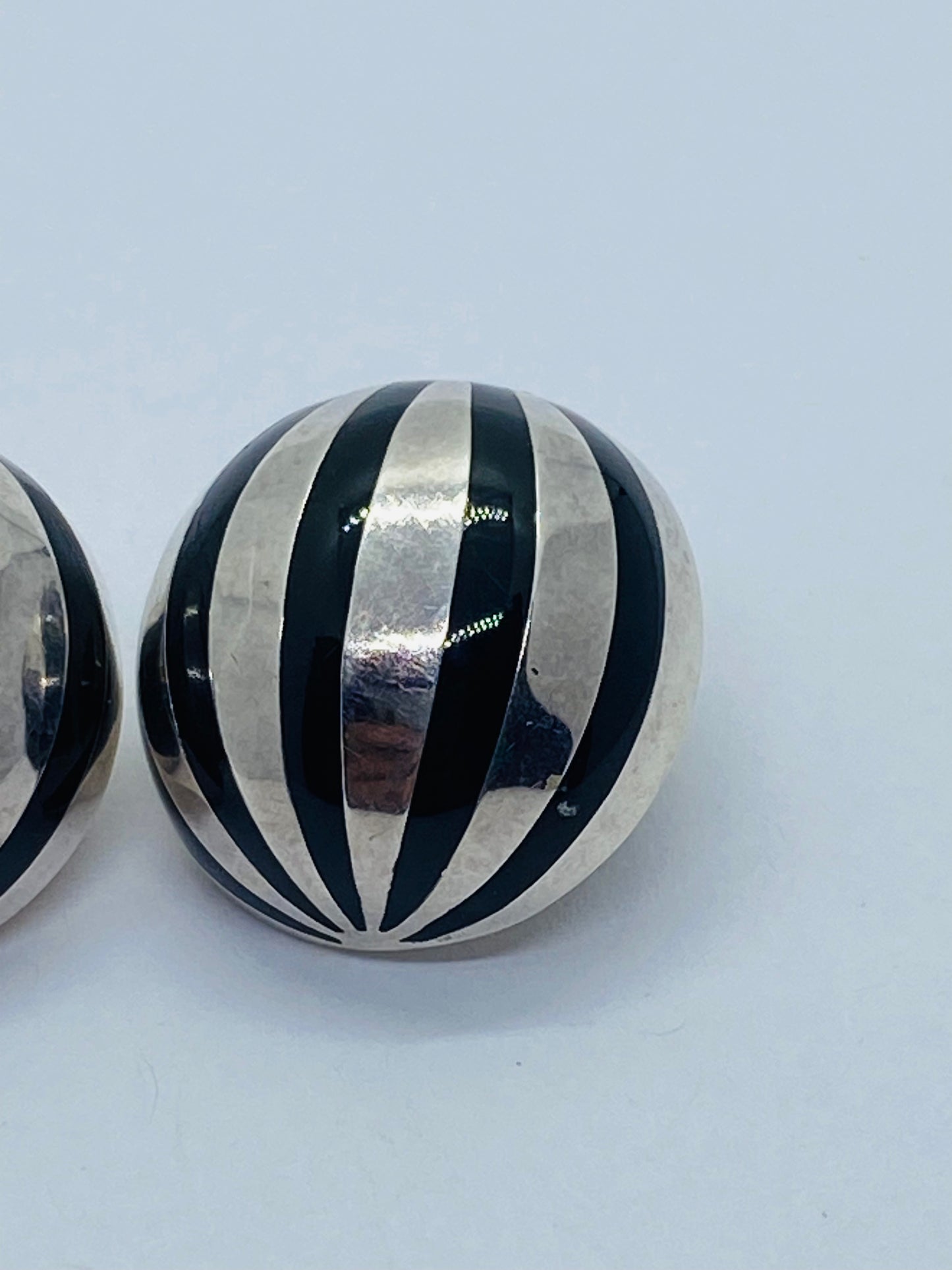 Tiffany & Co Sterling Silver Black Enamel Dome Clip on Earrings  18MM