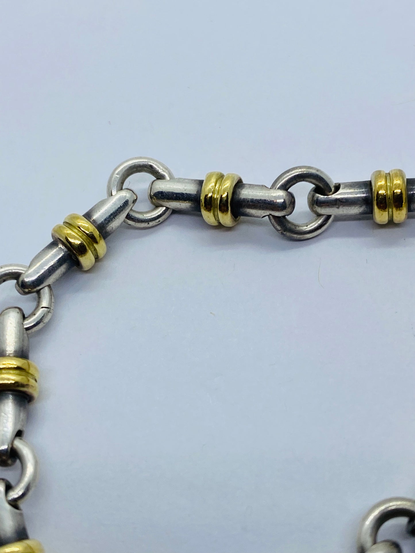 Tiffany Co Sterling Silver 18k Gold Bar Link Bracelet 7 1/8” Pouch Box