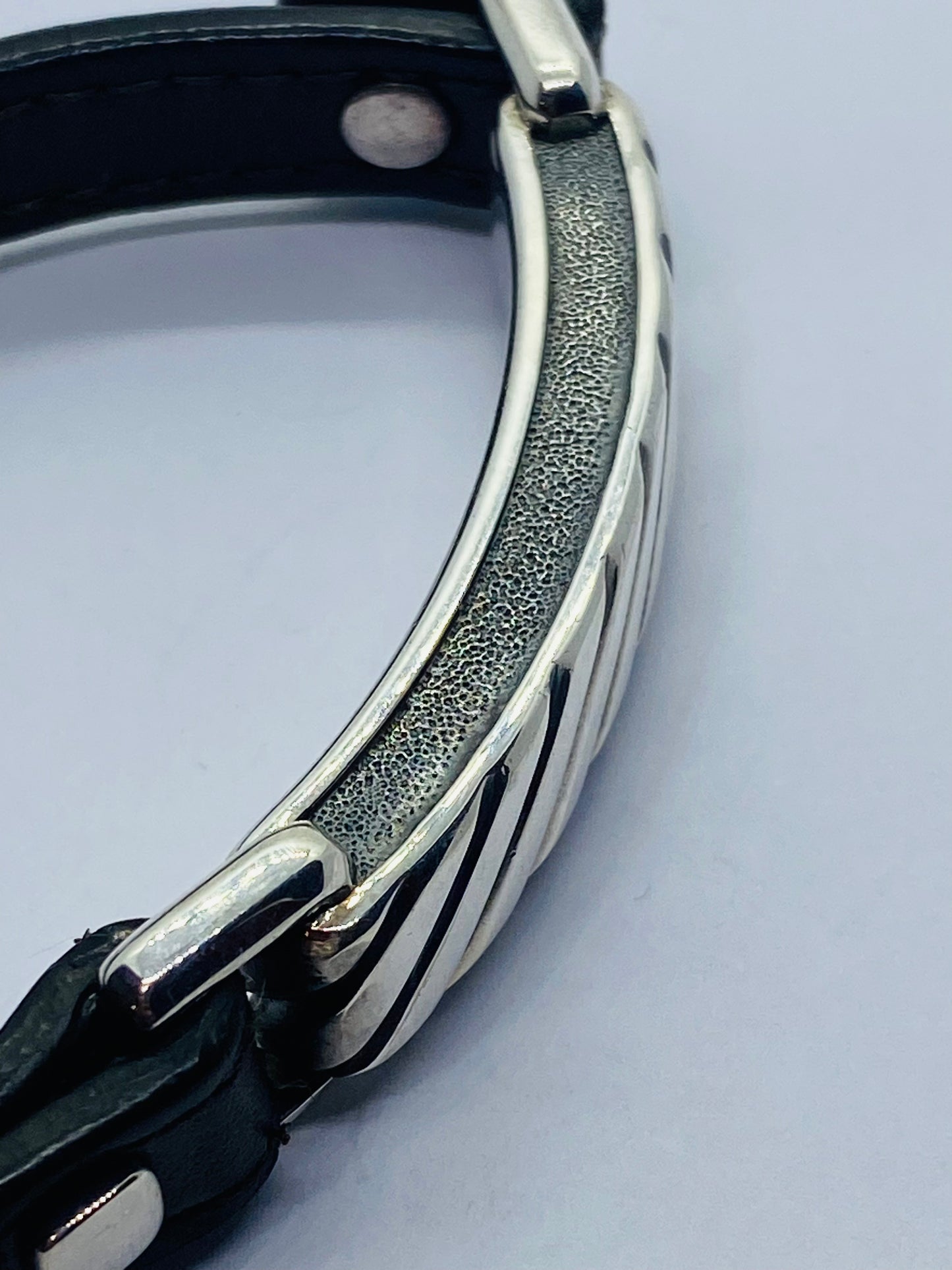 David Yurman Sterling Silver Modern Leather Striped ID Bracelet Brown 39.1 Grams