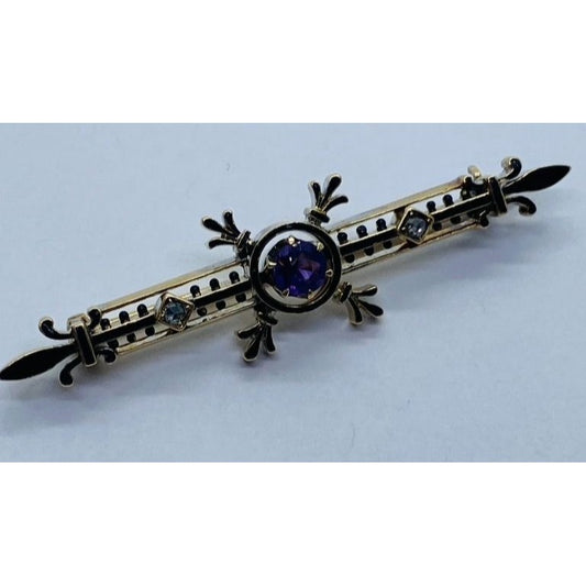 Tiffany & Co Victorian 14k Black Enamel Amethyst Diamond Brooch (READ)