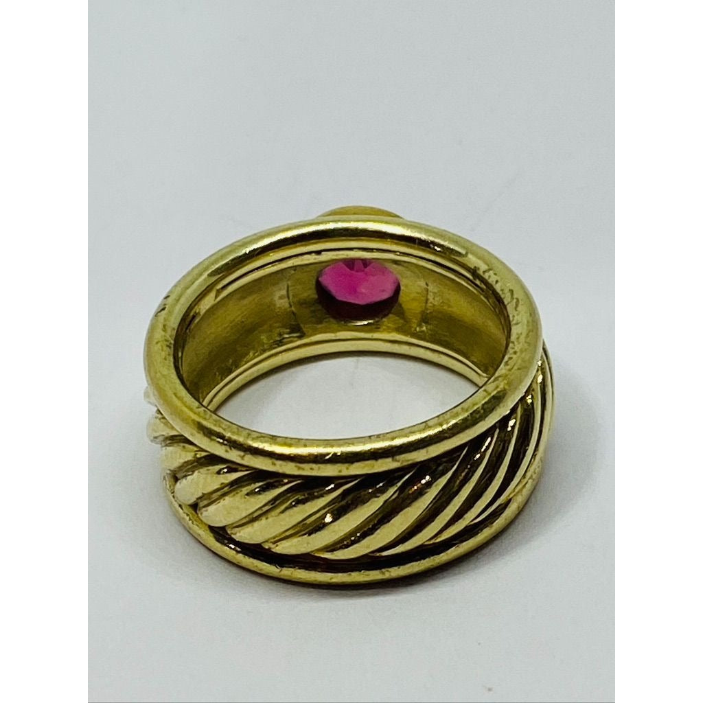 Beautiful David Yurman 14K Yellow Gold & Pink Tourmaline Wide Band Ring 9mm Wide