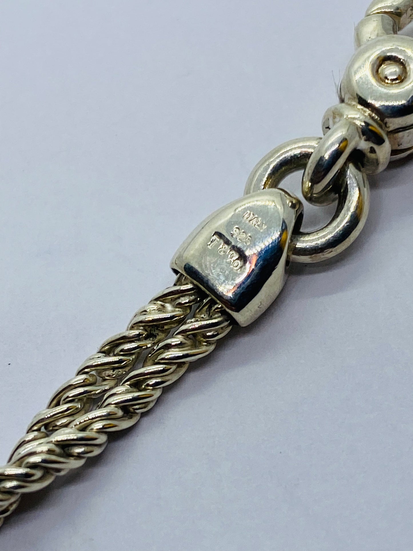 Tiffany & Co Sterling Silver & 18k Gold Double Rope Heart Slide Bracelet 6.75”