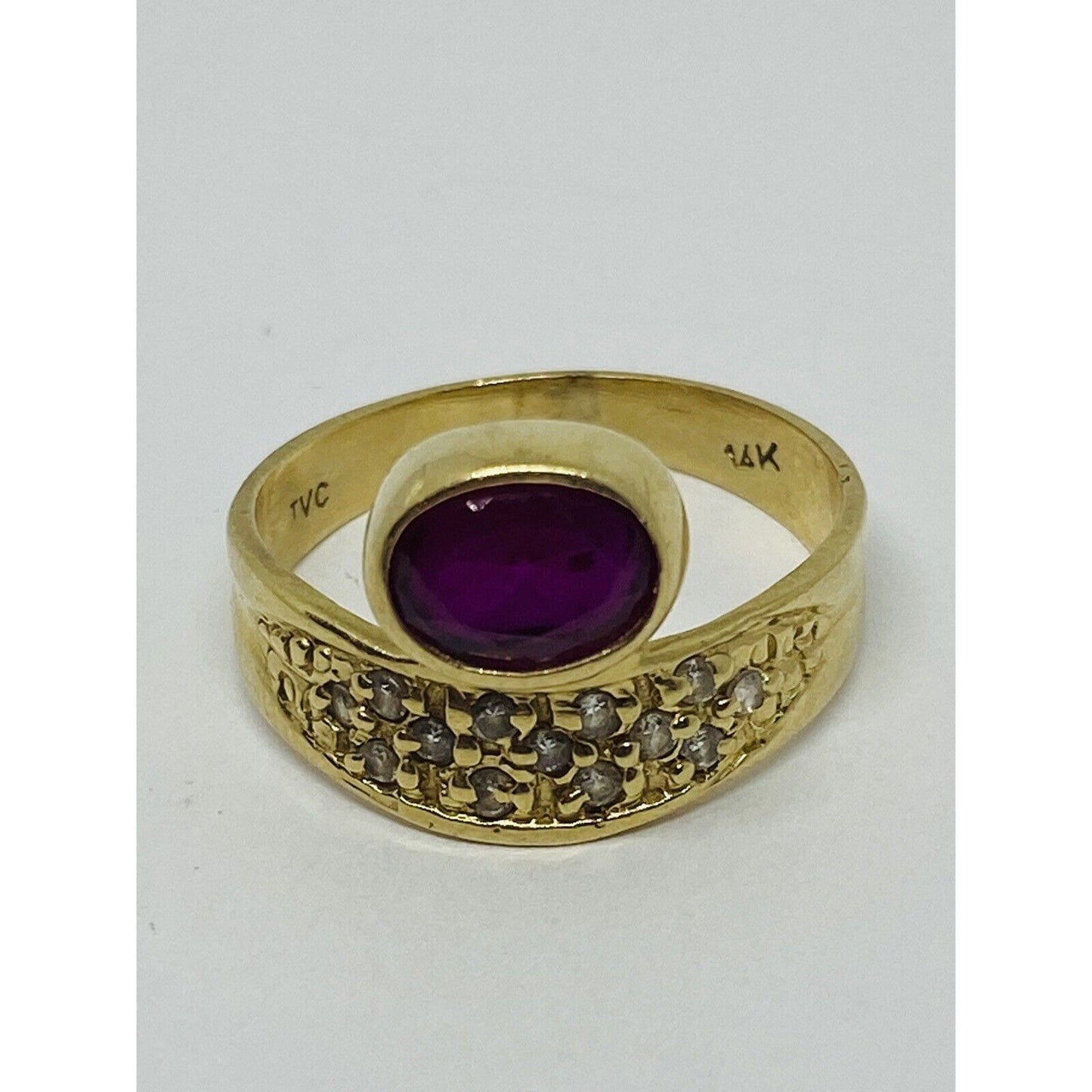 Oval Synthetic Ruby CZ Ring 14k Yellow Gold Size 9 Stone Measures 7.5x5.5MM