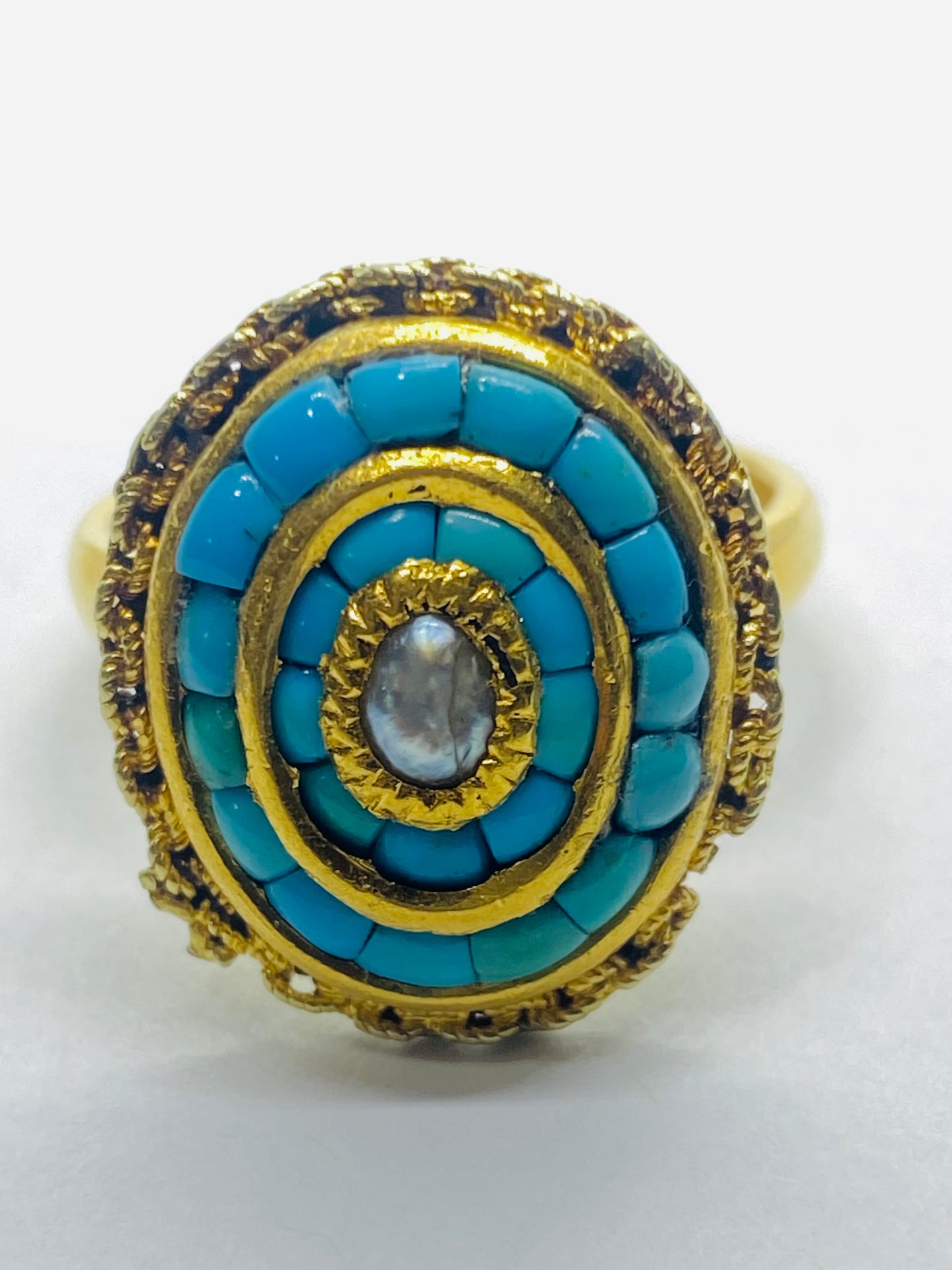 Tiffany & Co Customized 22k Turquoise Pearl Gold Cluster Ring 10.9 Grams