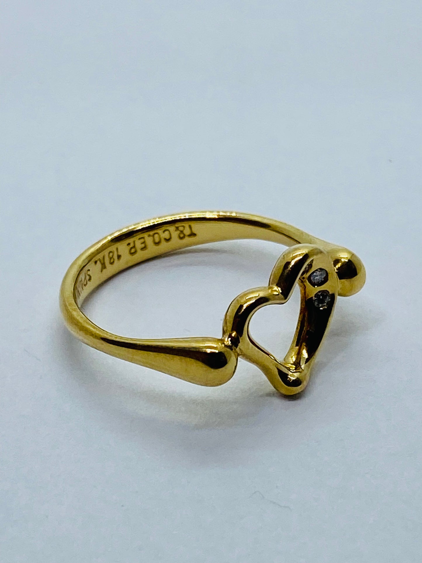 Authentic Tiffany & Co. 18K Yellow Gold Diamond Open heart Ring by Elsa Peretti