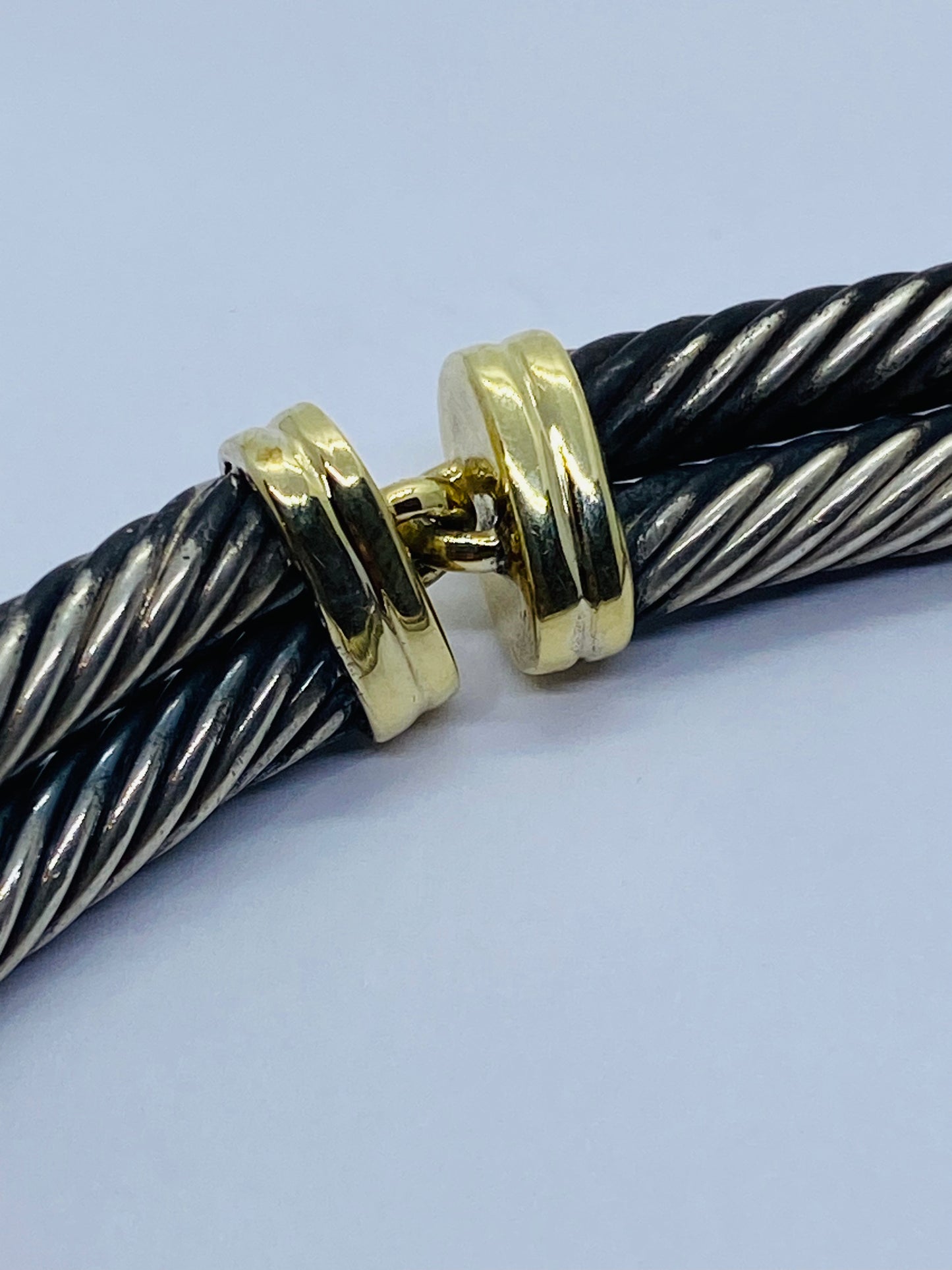 10MM David Yurman Silver and 14k Yellow Gold Double Cable Collar Necklace 113G