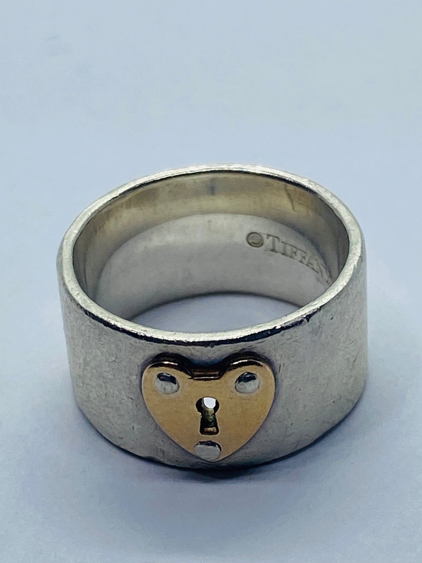 Tiffany & Co. Keyhole Heart Lock Rose Gold Sterling Silver Ring Band Size 4