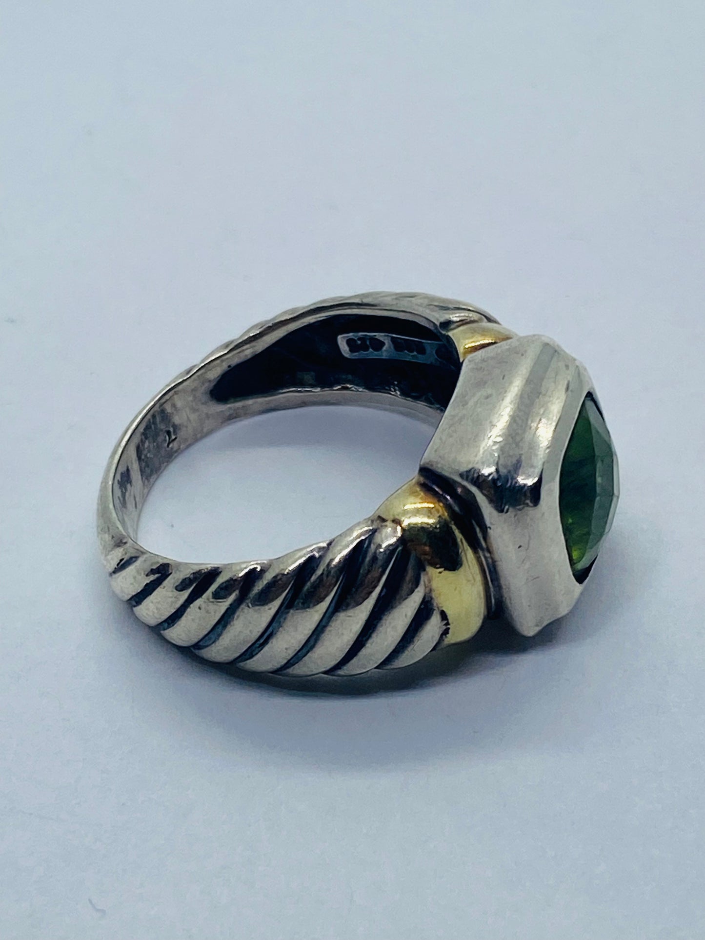 David Yurman 925 Sterling Silver 14K Yellow Gold Peridot  Cable Dome Ring 6.5